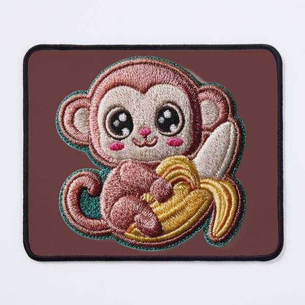 Item preview, Kawaii Monkey With Banana Embroidery Patch designed and sold by MegaNovaArt.