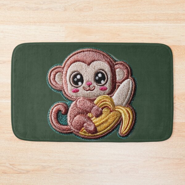 Item preview, Kawaii Monkey With Banana Embroidery Patch designed and sold by MegaNovaArt.