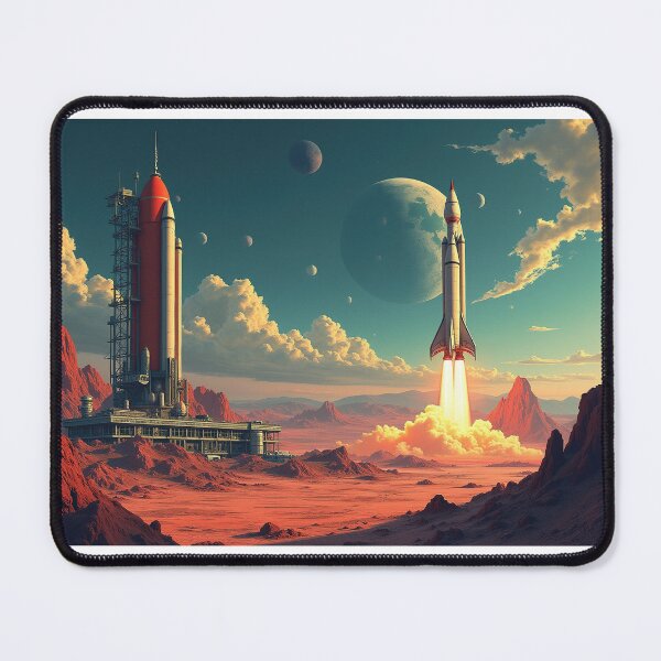Item preview, Rocket takeoff from the spaceport. Fantastic future. Retrofuturistic designed and sold by ArtEventET.