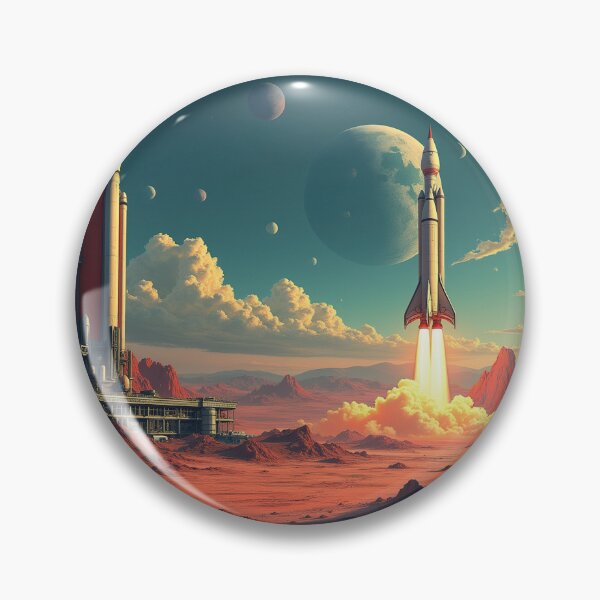Item preview, Rocket takeoff from the spaceport. Fantastic future. Retrofuturistic designed and sold by ArtEventET.