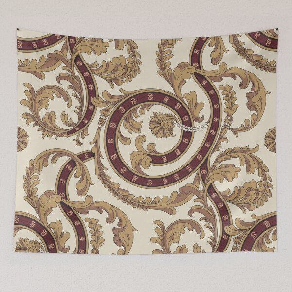 Item preview, Luxurious Baroque Acanthus Scroll Pattern | Maroon Gold Pearl Seamless Repeat designed and sold by Midnight Veil Designs.