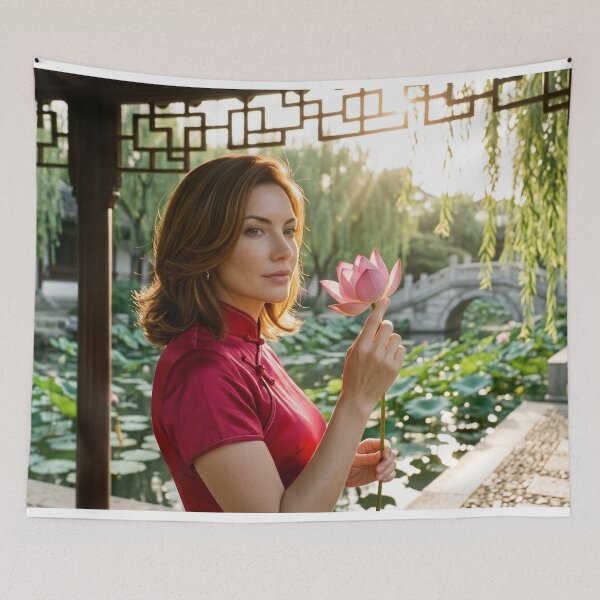 Item preview, Lady In Red Qipao In East Asian Garden designed and sold by Unity+.