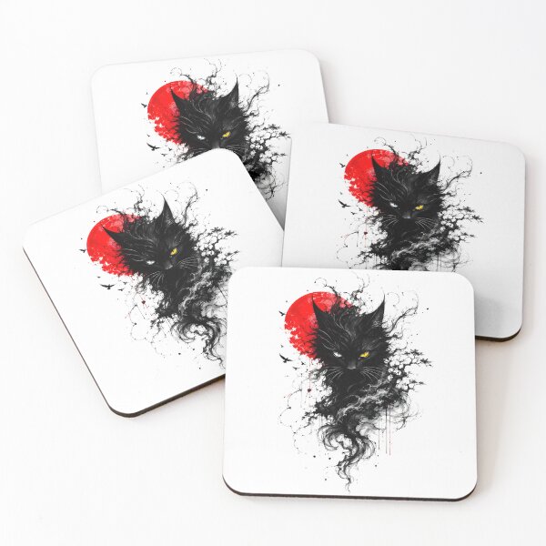 Item preview, Dark Witch Cat and Red Moon: Fantasy Gothic Illustration designed and sold by Doodle-Bloom.