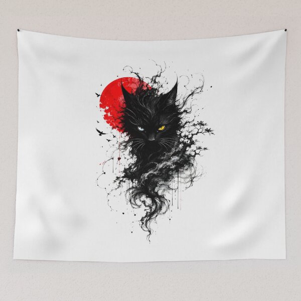 Item preview, Dark Witch Cat and Red Moon: Fantasy Gothic Illustration designed and sold by Doodle-Bloom.