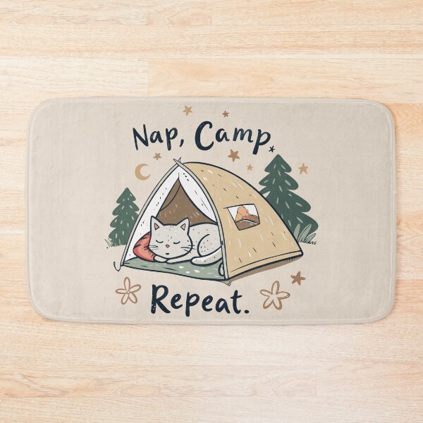 Item preview, A cute sleeping cat in a tent, a classic camping design designed and sold by Ahmed-khafagy.