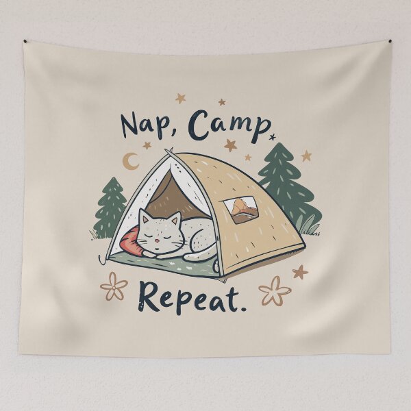 Item preview, A cute sleeping cat in a tent, a classic camping design designed and sold by Ahmed-khafagy.