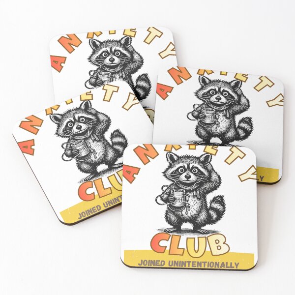 Item preview, Anxiety Club - Joined Unintentionally - Coffee Drinking Racoon designed and sold by LAJdesigns.
