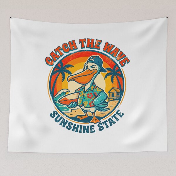 Item preview, Retro Surfing Pelican - Catch The Wave Sunshine State Art designed and sold by fit-and-fine26.