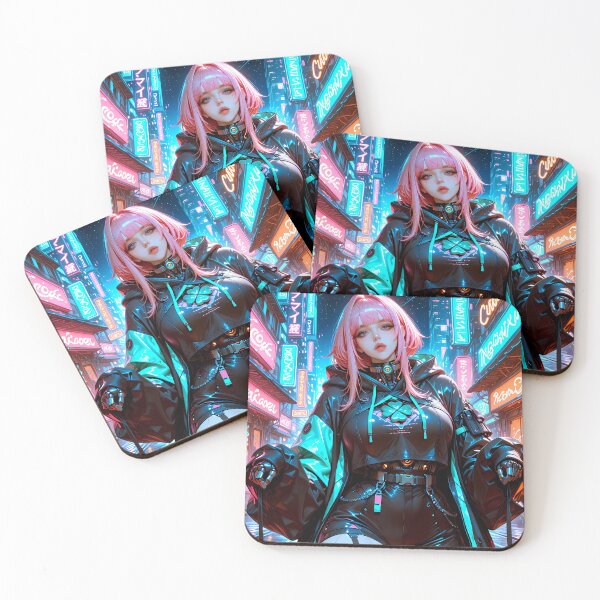 Item preview, Anime Cyberpunk Girl Futuristic Waifu Robot Neon City designed and sold by BorgSpareParts.