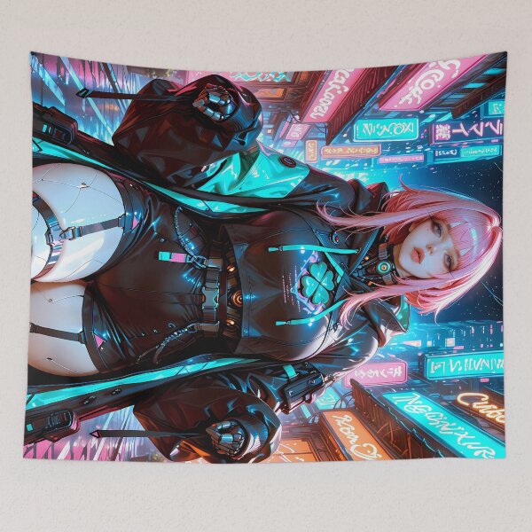 Item preview, Anime Cyberpunk Girl Futuristic Waifu Robot Neon City designed and sold by BorgSpareParts.