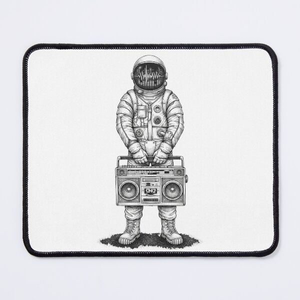 Item preview, Retro Astronaut Boombox - Vintage Sci-Fi Music Stippling Art designed and sold by rediscoveredapp.