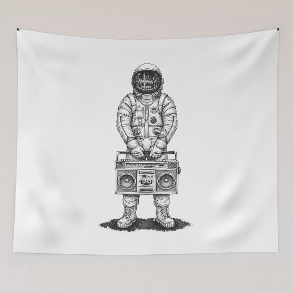 Item preview, Retro Astronaut Boombox - Vintage Sci-Fi Music Stippling Art designed and sold by rediscoveredapp.