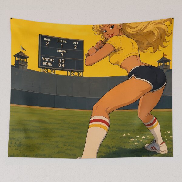 Item preview, Retro Baseball Pin-Up – Vintage Sports Anime Illustration designed and sold by  Hollow Moon Studios..