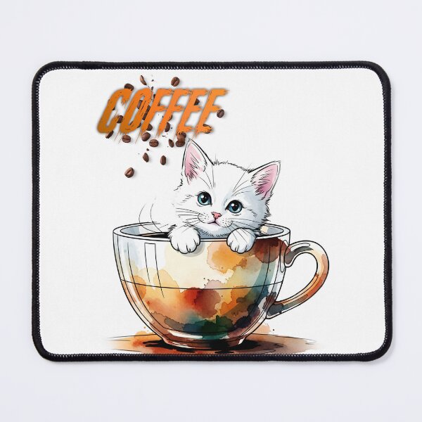 Item preview, Cute White Kitten in Coffee Cup - Watercolor Cat Art designed and sold by fit-and-fine26.