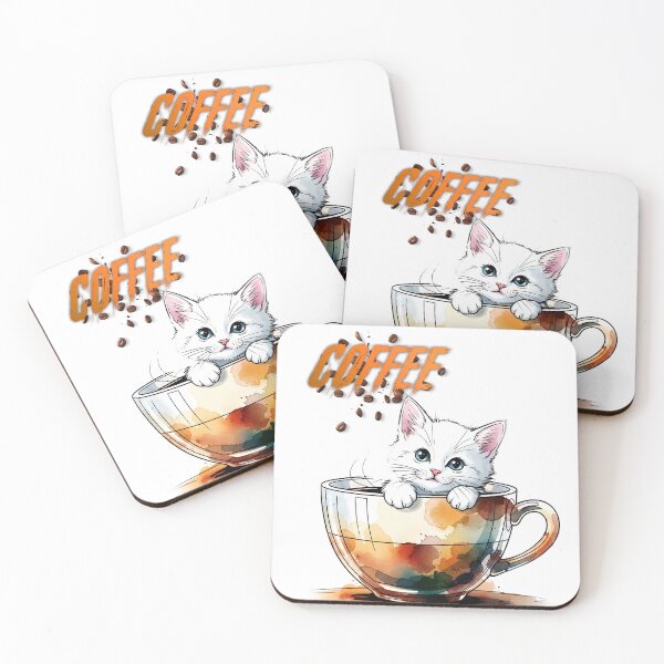 Item preview, Cute White Kitten in Coffee Cup - Watercolor Cat Art designed and sold by fit-and-fine26.