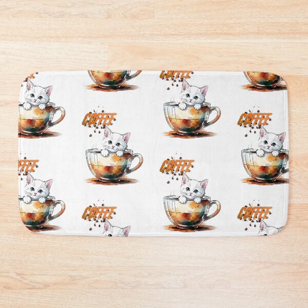 Item preview, Cute White Kitten in Coffee Cup - Watercolor Cat Art designed and sold by fit-and-fine26.