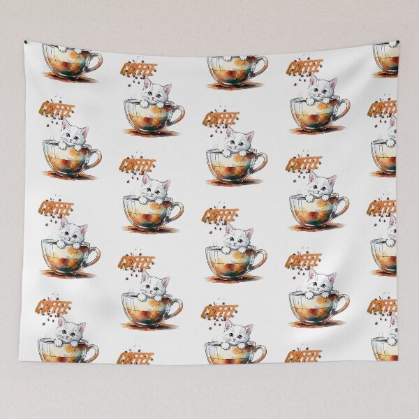 Item preview, Cute White Kitten in Coffee Cup - Watercolor Cat Art designed and sold by fit-and-fine26.
