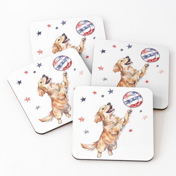 Item preview, Patriotic Golden Retriever Watercolor - Cute 4th of July Dog Art designed and sold by VineVibe16Studio.