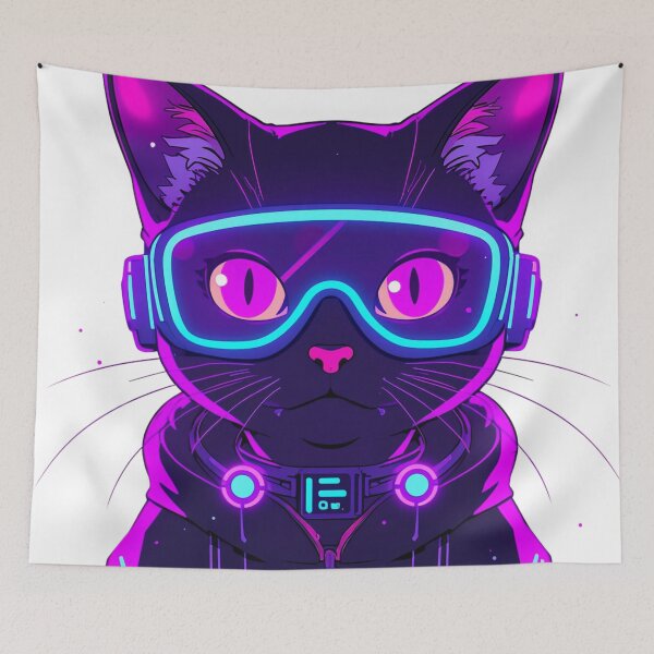 Item preview, Cyberpunk Neon Cat designed and sold by PurrfectClubArt.