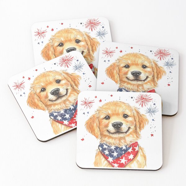 Item preview, Patriotic Golden Retriever Watercolor - Cute 4th of July Dog Art designed and sold by VineVibe16Studio.
