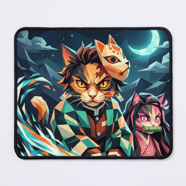 Item preview, Demon Slayer Cat Chronicles | Geometric Kimetsu No Yaiba Style Art - Flame Hashira Feline Power designed and sold by TheCoolCatsMx.