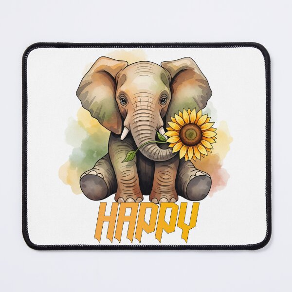 Item preview, Cute Happy Elephant with Sunflower - Watercolor Animal Art designed and sold by fit-and-fine26.