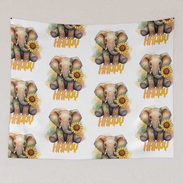 Item preview, Cute Happy Elephant with Sunflower - Watercolor Animal Art designed and sold by fit-and-fine26.