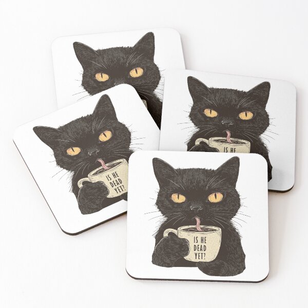 Item preview, Funny Black Cat Drinking Coffee - Is He Dead Yet Sarcastic designed and sold by rediscoveredapp.