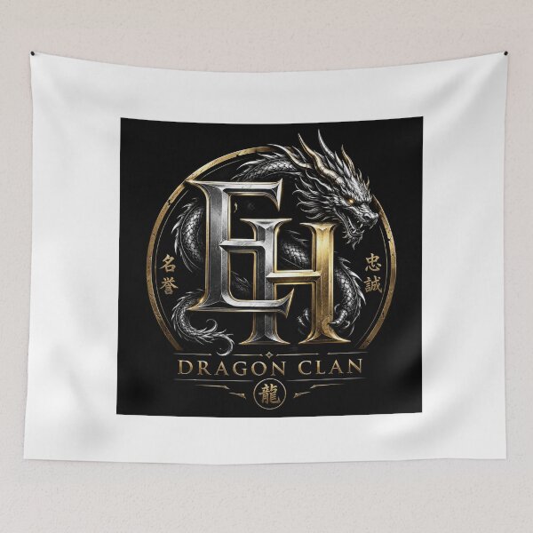 Item preview, EH Dragon Clan – Luxury Metallic Dragon Monogram Crest designed and sold by Joyfulfabric.