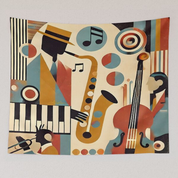 Item preview, Mid Century Modern Jazz Trio Minimalist Art designed and sold by Lee Hiller Designs.