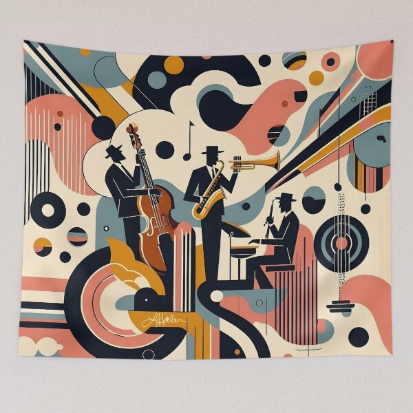 Item preview, Mid Century Psychedelic Jazz Trio designed and sold by Lee Hiller Designs.