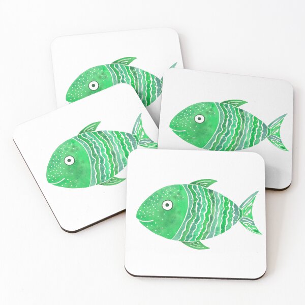 Item preview, Green Striped Fish Watercolor  designed and sold by AlinaArt&Design.