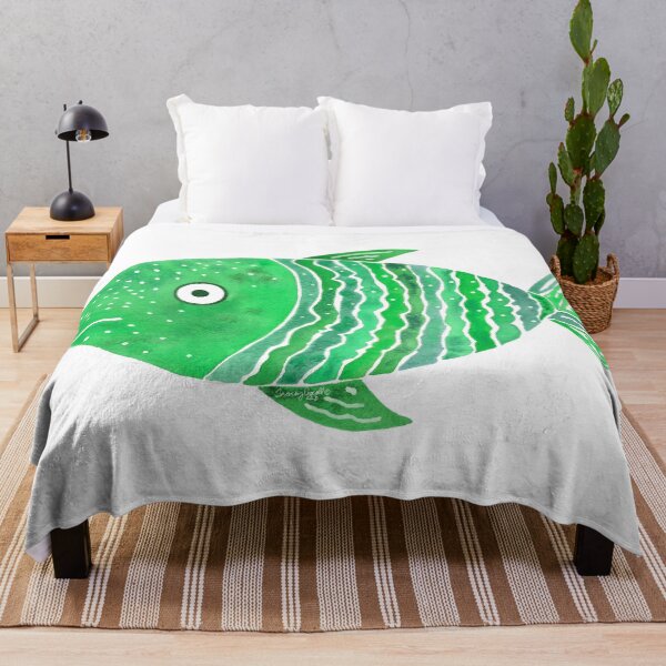 Item preview, Green Striped Fish Watercolor designed and sold by AlinaArt&Design.