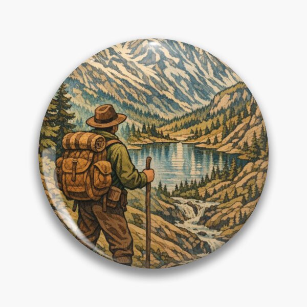 Item preview, Hiking in the Mountains retro vintage art poster designed and sold by hollycooper.