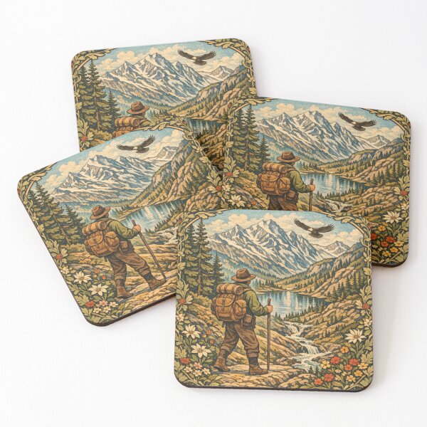 Item preview, Hiking in the Mountains retro vintage art poster designed and sold by hollycooper.
