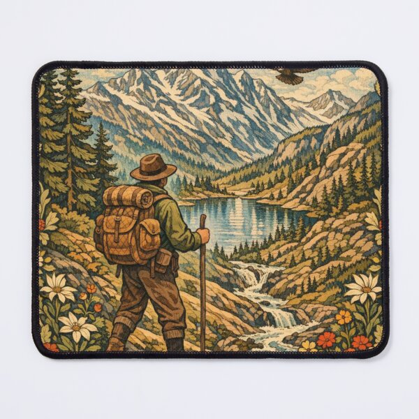 Item preview, Hiking in the Mountains retro vintage art poster designed and sold by hollycooper.