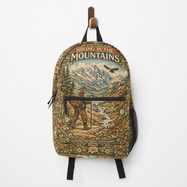 Item preview, Hiking in the Mountains retro vintage art poster designed and sold by hollycooper.