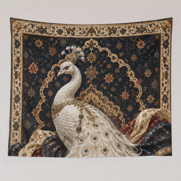 Artikelvorschau, Königlicher weißer Pfau | Luxuriöse persische Fantasie-Wandkunst entworfen und verkauft von ravuh.