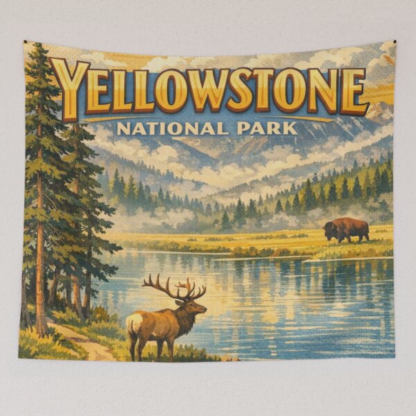 Item preview, Vintage YellowStone  nature poster designed and sold by hollycooper.