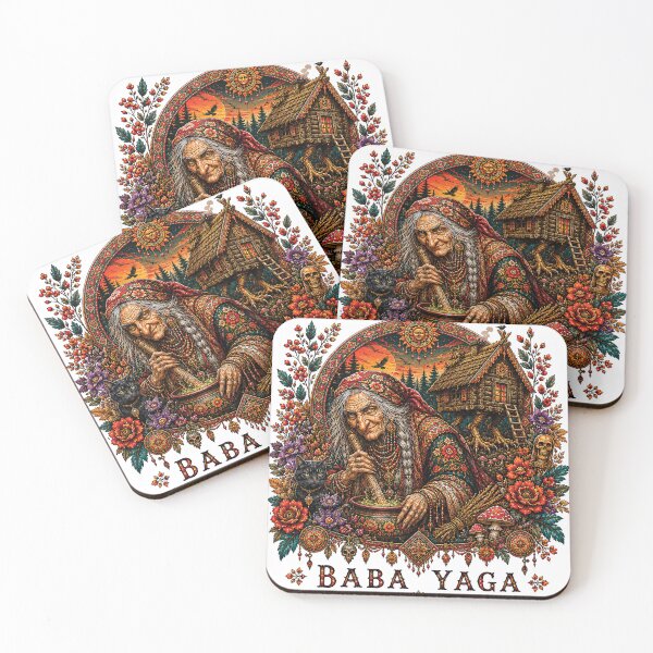 Item preview, Baba Yaga Slavic Witch Folk Art Illustration designed and sold by Gold Turtle  Lina.