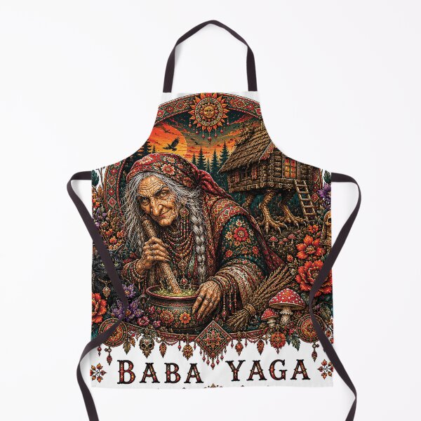 Item preview, Baba Yaga Slavic Witch Folk Art Illustration designed and sold by Gold Turtle  Lina.
