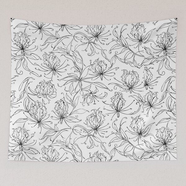Item preview, Gloriosa Superba Flower Flame Lily Black and White designed and sold by Zimbrand Designs.