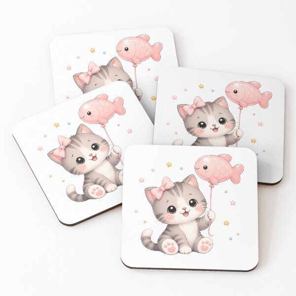 Item preview, Kitten with Fish Balloon – Cute Kawaii Cat designed and sold by Seculinator.