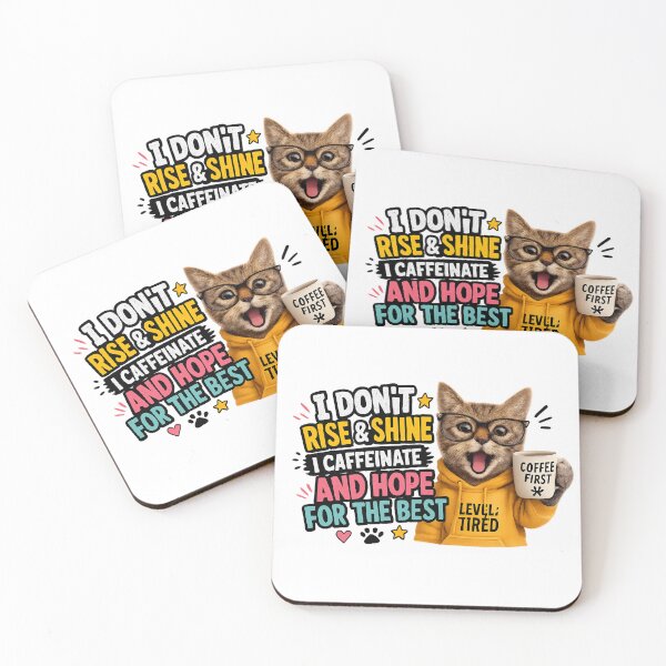 Item preview,  Funny Coffee Cat Meme PNG – “I Don’t Rise & Shine” Transparent Background Graphic designed and sold by AnimalAirtistry.