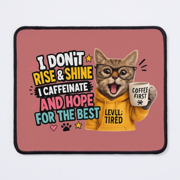 Item preview,  Funny Coffee Cat Meme PNG – “I Don’t Rise & Shine” Transparent Background Graphic designed and sold by AnimalAirtistry.