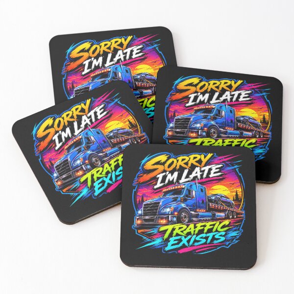 Item preview, Funny Tow Truck Driver Sorry I'm Late Traffic Exists Neon Sunset designed and sold by kakmi-art.
