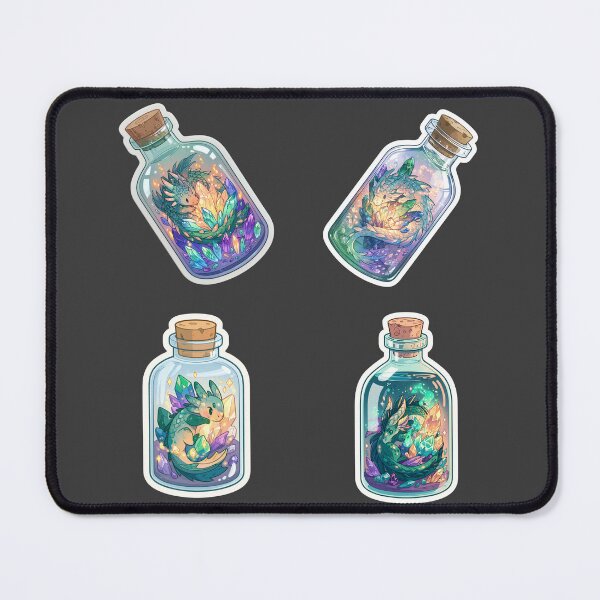 Item preview, Mini dragons protecting thier magic crystals in a bottle sticker pack designed and sold by MendaciousMina.