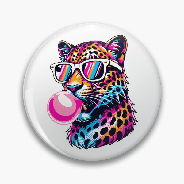Item preview, Neon Leopard with Sunglasses Blowing Bubble Gum – Retro Pop Art Animal Design designed and sold by ArcticFoxStudio.