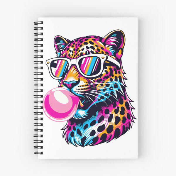 Item preview, Neon Leopard with Sunglasses Blowing Bubble Gum – Retro Pop Art Animal Design designed and sold by ArcticFoxStudio.