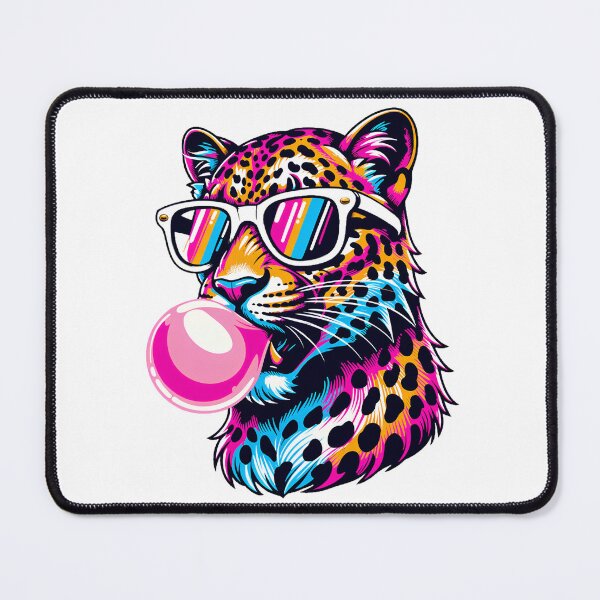 Item preview, Neon Leopard with Sunglasses Blowing Bubble Gum – Retro Pop Art Animal Design designed and sold by ArcticFoxStudio.